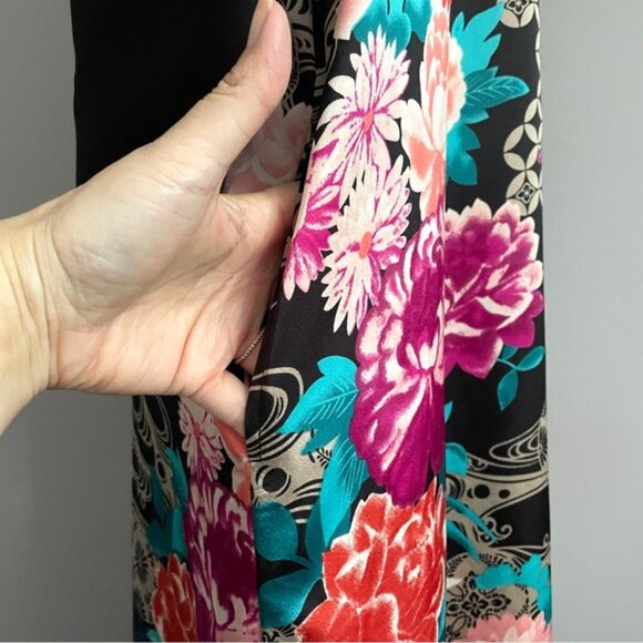 Natori Black Asian Floral Long Sleeve Kaftan Nightgown Dress - Small / Medium - Picture 4 of 10